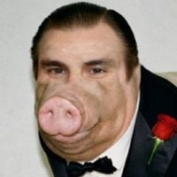Pig-faced figure wearing a tuxedo